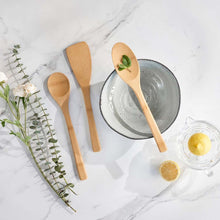 Load image into Gallery viewer, Wooden spoons on a marble surface with a bowl, lemon, and flowers. | Bambu | Little Twidlets