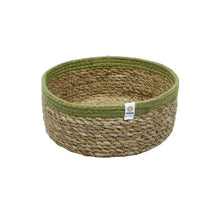 Load image into Gallery viewer, Seagrass & Jute Medium Shallow Basket – Natural/Green