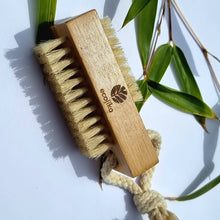 Load image into Gallery viewer, Wooden brush with natural bristles on a white background with green leaves | Hadley Green Home