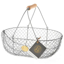 Load image into Gallery viewer, Wire basket with wooden handle and brand tag on a white background | Burgon and Ball | Hadley Green Home