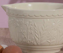 Load image into Gallery viewer, cream Mason cash ceramic batter bowl with floral patterns on a pink background | Hadley Green Home