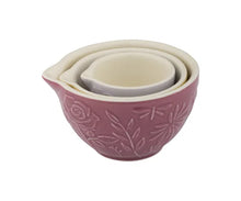 Load image into Gallery viewer, Set of three pink, yellow and purple ceramic measuring cups with floral patterns on a white background from Mason Cash | Hadley Green Home