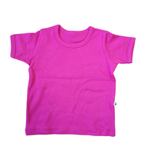 Load image into Gallery viewer, An pink short-sleeved children's t-shirt laid flat on a plain background. | Hadley Green Home
