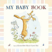 Load image into Gallery viewer, Book cover of 'My Baby Book' with a hare illustration on a striped background | Hadley Green Home