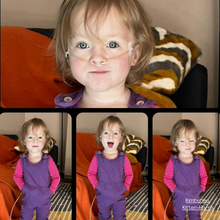 Load image into Gallery viewer, Purple Beeboobuzz dungarees Kimberley Kitten-Harris | Little Twidlets
