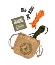 Load image into Gallery viewer, The Survival Bracelet Kit whats inside the hessian bag | Hadley Green Home