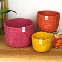 Load image into Gallery viewer, ReSpiin baskets, set of 3 'fire' sustainable jute. Pink, orange and yellow | Little Twidlets