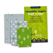 Load image into Gallery viewer, Set of reusable vegan food wraps with packaging on a white background | Hadley Green Home