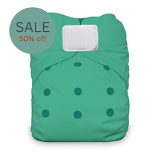 Load image into Gallery viewer, A green Thirsties natural cloth diaper with hook and loop fasteners. |Hadley Green Home
