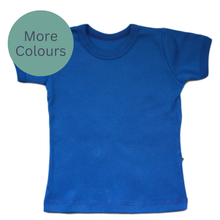 Load image into Gallery viewer, Blue t-shirt with 'More Colours' text on a white background Beeboobuzz | Hadley Green Home