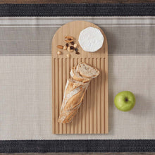 Load image into Gallery viewer, Wooden cutting board with bread, cheese, nuts, and an apple | Hadley Green Home
