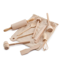 Load image into Gallery viewer, cotton bag with play kitchen utensils on made of sustainable wood Eco Living | Hadley Green Home