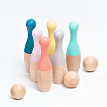 Load image into Gallery viewer, Wooden Bowling pins for play outside, indoor play for children. Eco friendly | Hadley Green home
