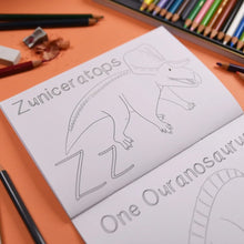Load image into Gallery viewer, Alphabet of Amazing Dinosaurs Colouring Book Button and Squirt | Hadley Green Home