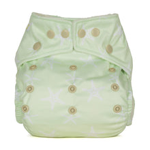 Load image into Gallery viewer, A Baba & Boo reusable cloth nappy with starfish print, featuring popper fastenings and a pocket for inserts. | Hadley Green Home