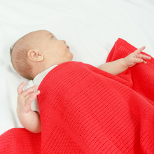 Load image into Gallery viewer, Bright Bots Cotton Cellular Blanket newborn baby in red blanket | Hadley Green Home