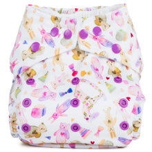 Load image into Gallery viewer, A Baba & Boo reusable cloth nappy with a vintage bears print, featuring popper fastenings and a pocket for inserts. | Hadley Green Home