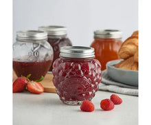 Load image into Gallery viewer, Kilner Jar of raspberry jam with a silver lid on a table with strawberries and croissants. | Hadley Green Home 
