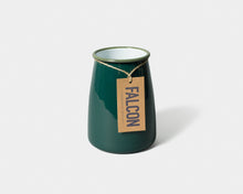 Load image into Gallery viewer, Green ceramic vase with &#39;FALCON&#39; tag on a white background | Hadley Green Home 
