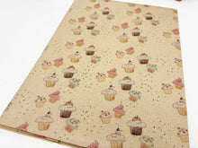 Load image into Gallery viewer, Beige Kraft paper with cupcake pattern on a white background | Planet Wrap It | Hadley Green Home
