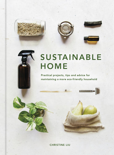 Book cover of 'Sustainable Home' with eco-friendly items on a white background | Hadley Green Home