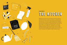 Load image into Gallery viewer, Book page with illustrations of kitchen items and text on a yellow background | Hadley Green Home
