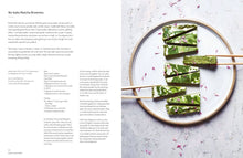 Load image into Gallery viewer, No-bake Matcha Brownies on a plate with text on the left side. Bento Lunch box | Hadley Green Home 
 
