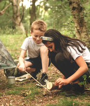 Load image into Gallery viewer, The Forest Den Kit. 2 children building the den with a wooden mallet | Hadley Green Home
