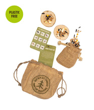 Load image into Gallery viewer, Bird food kit with hessian bags, bird seed, and a card on a white background | Hadley Green Home
