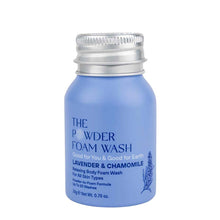 Load image into Gallery viewer, Blue bottle of &#39;The Powder Foam Wash&#39; with lavender and chamomile on a white background | Little Twidlets
