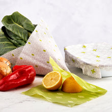 Load image into Gallery viewer, Reusable food wraps with fruits and vegetables on a white background Hadley Green Home
