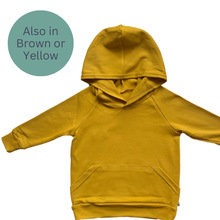 Load image into Gallery viewer, mustard hoodie on a white background with text indicating additional color options. | Beeboobuzz  | Hadley Green Home
