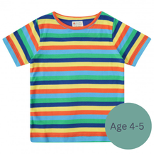 Load image into Gallery viewer, Colorful Piccalilly striped t-shirt for ages 4-5 on a white background https://www.hadleygreenhome.com/products/piccalilly-legging-rainbow-stripe
