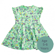 Load image into Gallery viewer, Children's Piccalilly organic cotton dress with floral spring pattern on a white background, labeled for age 5-6 years. | Hadley Green Home
