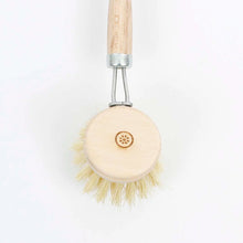 Load image into Gallery viewer, Dish scrubber with wooden handle and beige bristle head on a white background  | A Slice Of Green | Hadley Green Home
