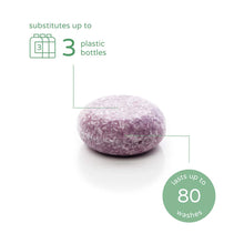 Load image into Gallery viewer, Purple Into the Deep Nope Shampoo Bar  with sustainability claims on a white background | Hadley Green Home 
