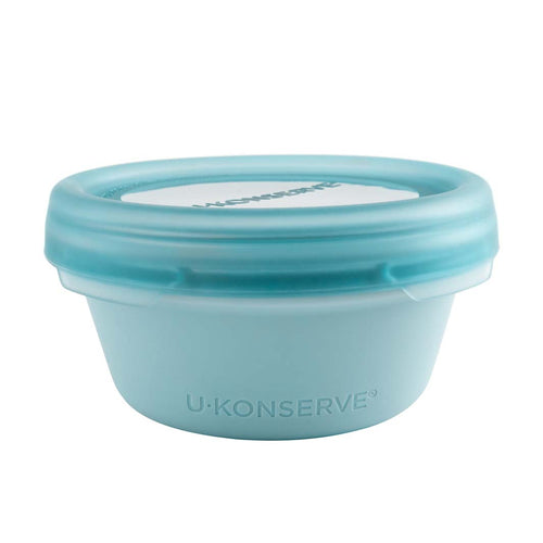 Light blue silicone food container with lid on a white background | U-Knoserve | Little Twidlets