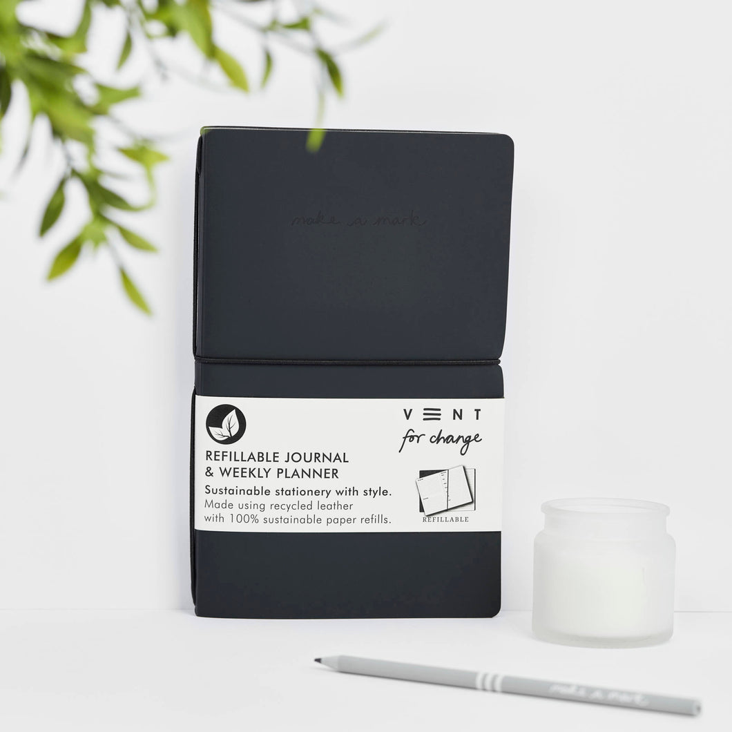 Recycled Leather Planner – Charcoal Black | Vent For Change
