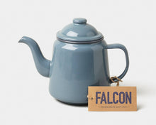 Load image into Gallery viewer, Blue teapot with a &#39;Falcon&#39; tag on a white background |Hadley Green home

