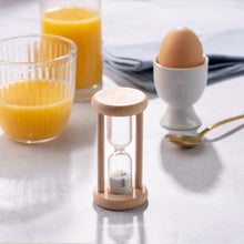Load image into Gallery viewer, Wooden hourglass timer on a breakfast table with orange juice and an egg | Eco Living | Hadley Green Home

