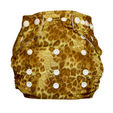 Load image into Gallery viewer, Leopard print Little Lamb cloth nappy with snap closures on a white background | Hadley Green Home 
