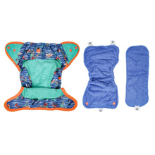 Load image into Gallery viewer, close parent pop in Reusable Cloth nappy snaps inside and inserts Little twidlets roudn the garden 
