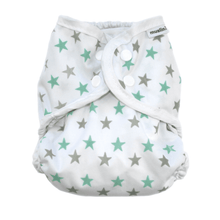 Load image into Gallery viewer, Muslinz Wrap size 1 with grey and green stars on a white backround | Hadley Green Home
