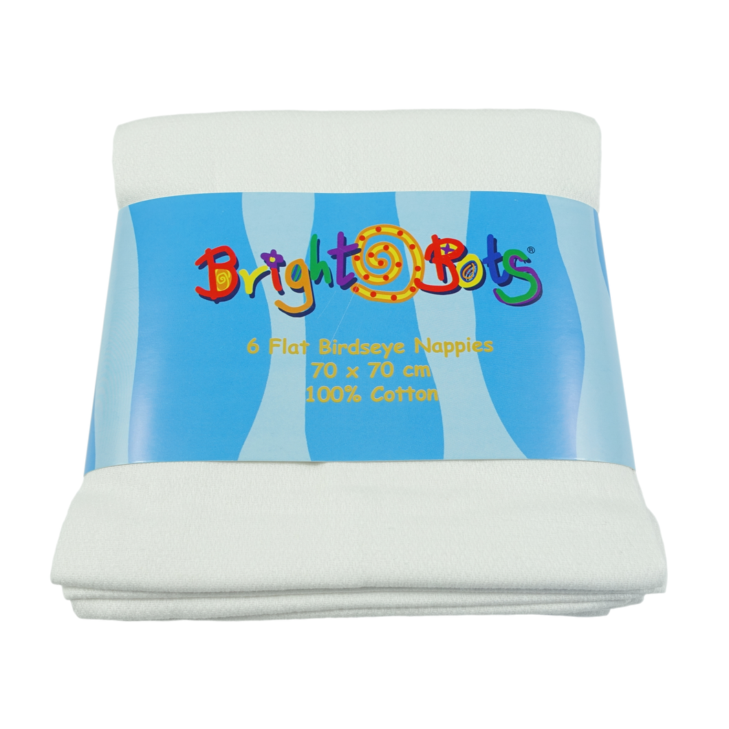 Bright bots 6 flat birdseye nappies 70 x 70 cm 100% cotton little twidlets