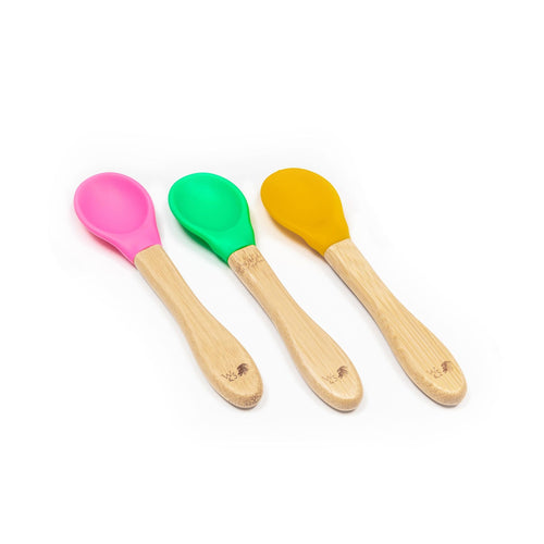 Baby Bamboo Weaning Spoons - Set of 3 - Pink, Green & Yellow